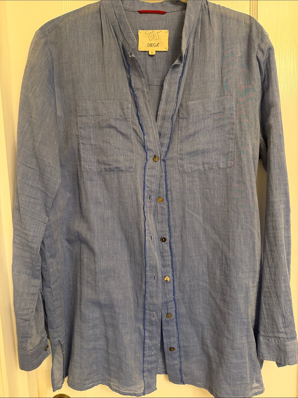 Diega Paris Light Blue Button-Down Gauze Shirt Small